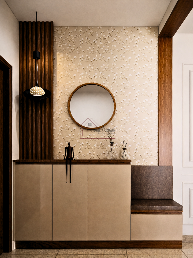 Living room with panel wall – Home Karigar, Avlon Park